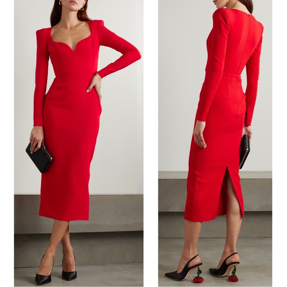 NWT Alex Perry Red Maren Stretch Crepe Sweetheart Neckline Midi Dress Size 2